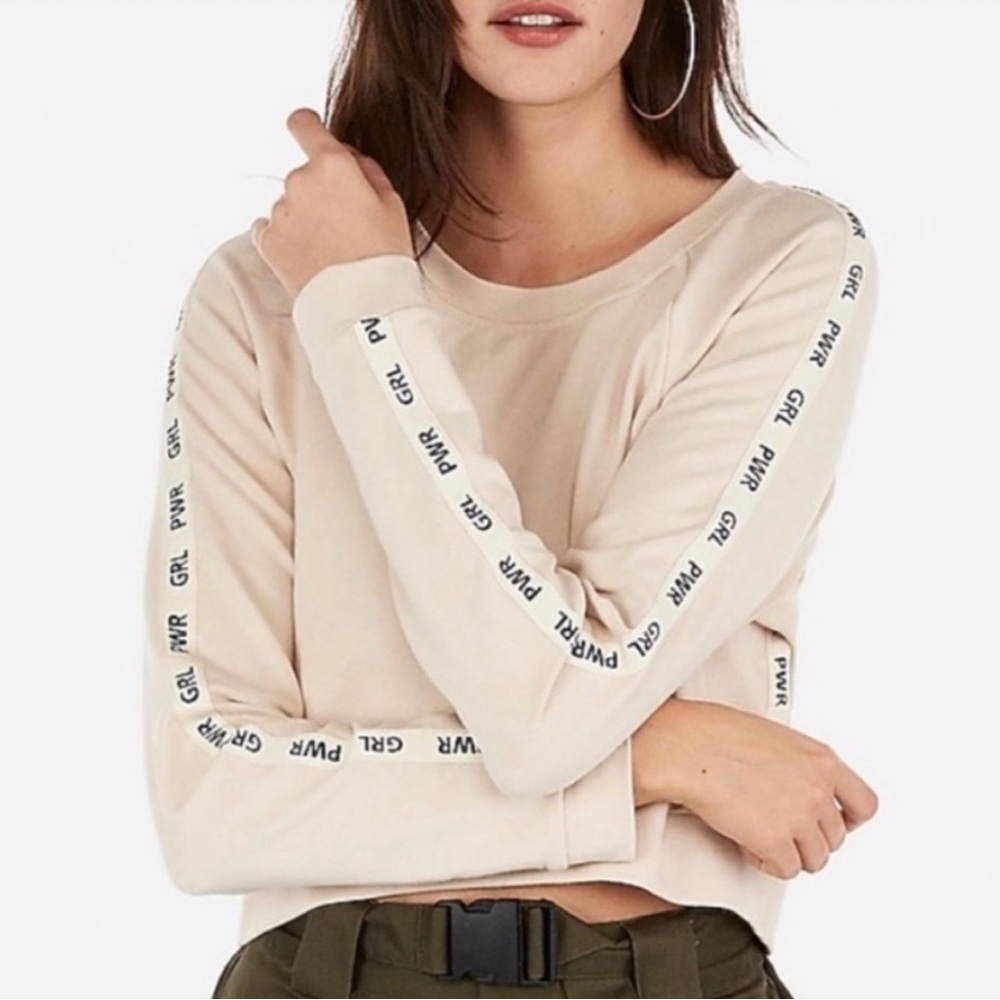 Express x Oliva Culpo beige crop sweatshirt size Medium